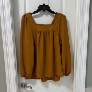 Wonderly Mustard Square Neck Puff Sleeve Top